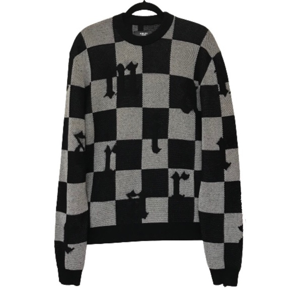 Amiri Logo Check Crew Mohair Cashmere Sweater Black White XXL Brand New With Tag - Picture 3 of 15